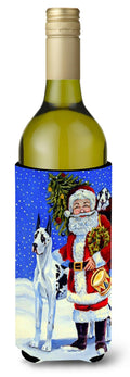 Harlequin Great Dane with Santa Claus Wine Bottle Hugger Gift Sleeve for Standard 750 ml Bottles, Insulated Reusable Also Fits Mini Shot & Pint Bottles