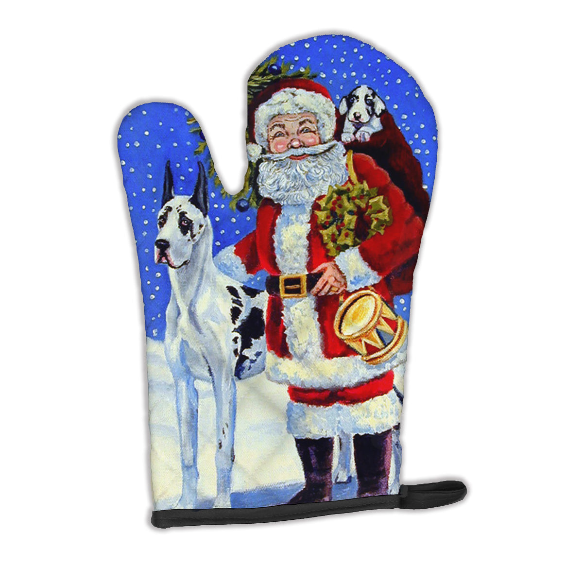 Harlequin Great Dane with Santa Claus Oven Mitt Heat Resistant Thick Oven Mitt for Hot Pans and Oven, Kitchen Mitt Protect Hands, Cooking Baking Glove