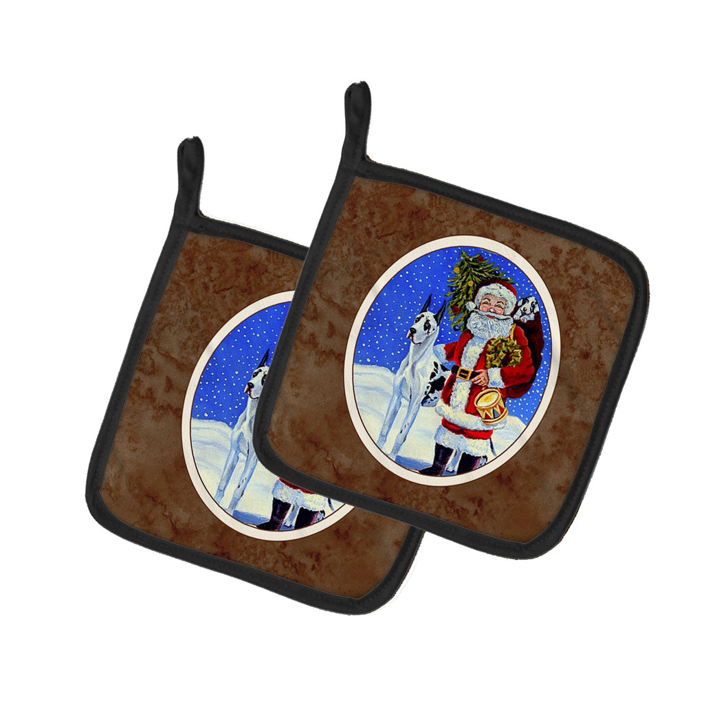 Harlequin Great Dane with Santa Claus Pot Holder Set of 2 Heat Resistant Quilted Hot Pads 7.5 x 7.5 Inch, Insulated Kitchen Trivets for Cooking & Baking