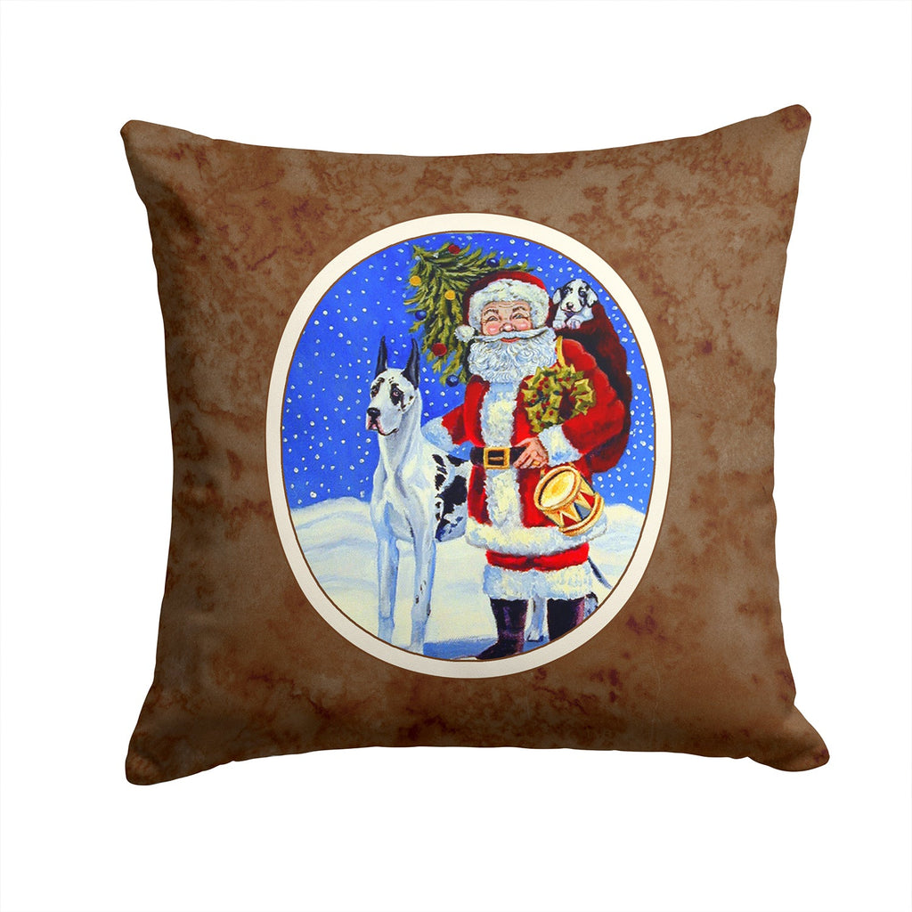 Harlequin Great Dane with Santa Claus Decorative Throw Pillow 14x14 Indoor Outdoor Accent Cushion, Fabric Cover with Insert for Sofa, Bed, Porch & Living Room