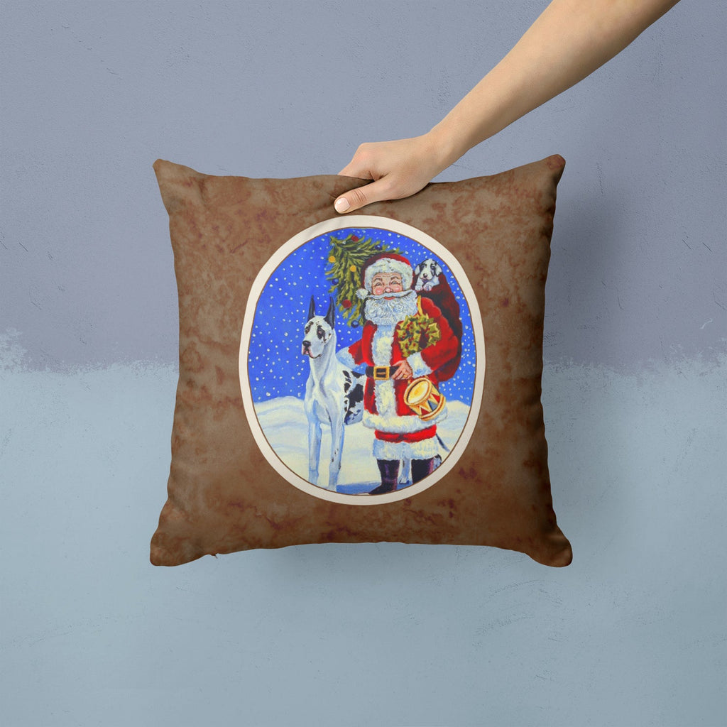 Harlequin Great Dane with Santa Claus Decorative Throw Pillow 14x14 Indoor Outdoor Accent Cushion, Fabric Cover with Insert for Sofa, Bed, Porch & Living Room