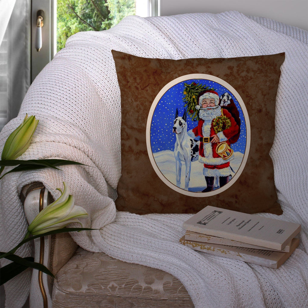 Harlequin Great Dane with Santa Claus Decorative Throw Pillow 14x14 Indoor Outdoor Accent Cushion, Fabric Cover with Insert for Sofa, Bed, Porch & Living Room