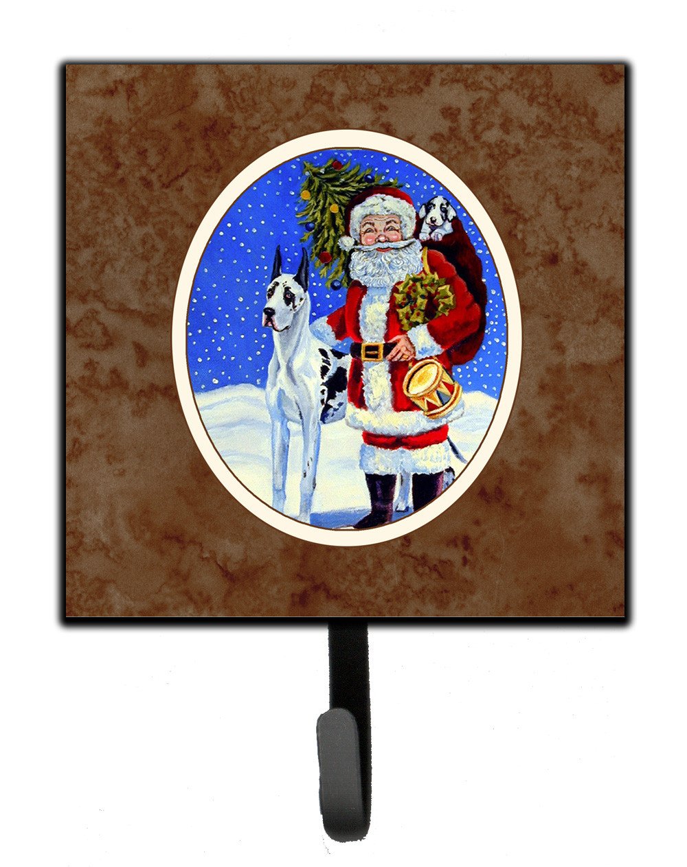 Harlequin Great Dane with Santa Claus Leash or Key Holder Wall Hooks, Key Hooks Holder, Coat Rack Wall Mount, Coat Hooks, Hooks for Hanging Keys, Towels, Aprons, Leashes