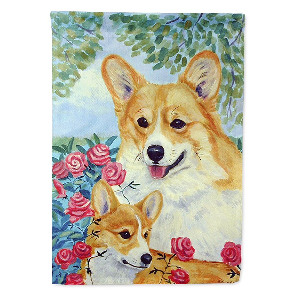 Corgi Momma loves Roses House Flag 28x40 Porch Sleeve Pole Decorative Outside Yard Banner Artwork Wall Hanging, Polyester