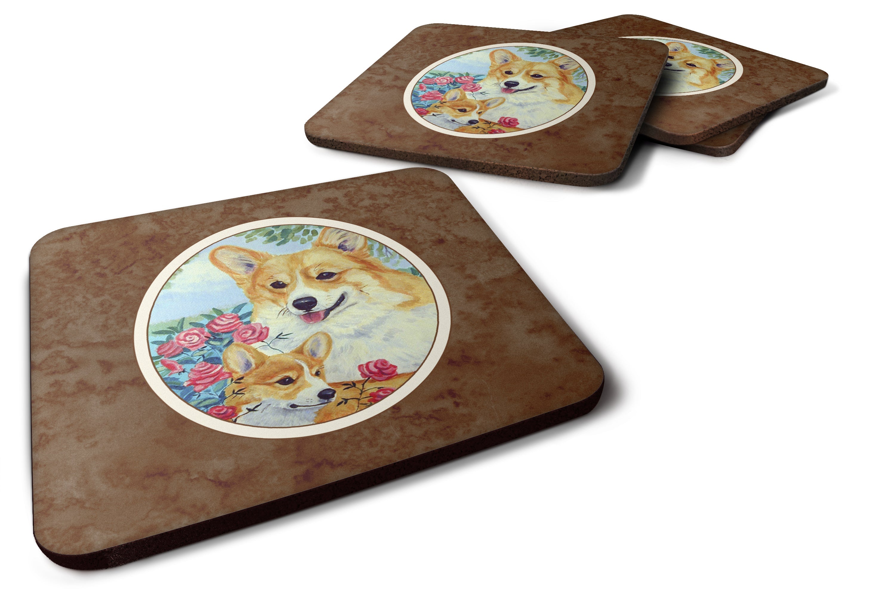 Corgi Momma loves Roses Foam Coasters Set of 4 Cup Coasters for Indoor Outdoor, Tabletop Protection, Anti Slip, Mouse pad Material