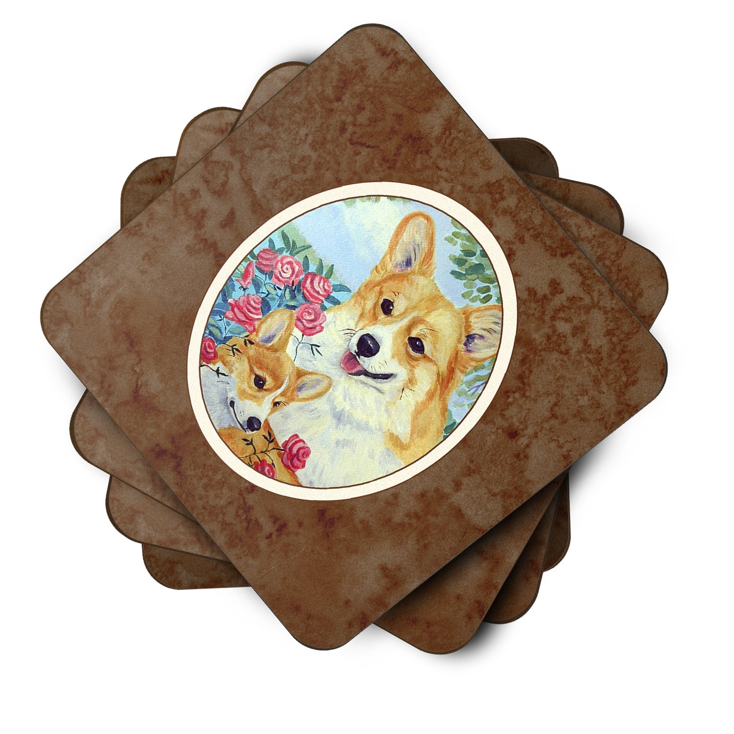Corgi Momma loves Roses Foam Coasters Set of 4 Cup Coasters for Indoor Outdoor, Tabletop Protection, Anti Slip, Mouse pad Material