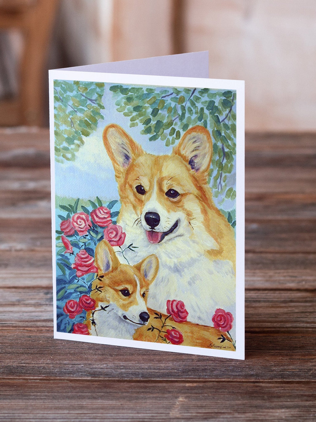 Corgi Momma loves Roses Greeting Cards Pack of 8 Blank Cards with Envelopes Whimsical A7 Size 5x7