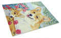 Corgi Momma loves Roses Cutting Board Tempered Glass Kitchen Cutting Surface, Heat Resistant Chopping, Non-Slip Feet, Food Prep & Serving