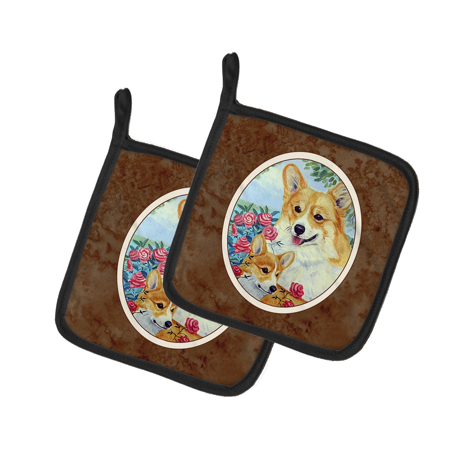Corgi Momma loves Roses Pot Holder Set of 2 Heat Resistant Quilted Hot Pads 7.5 x 7.5 Inch, Insulated Kitchen Trivets for Cooking & Baking
