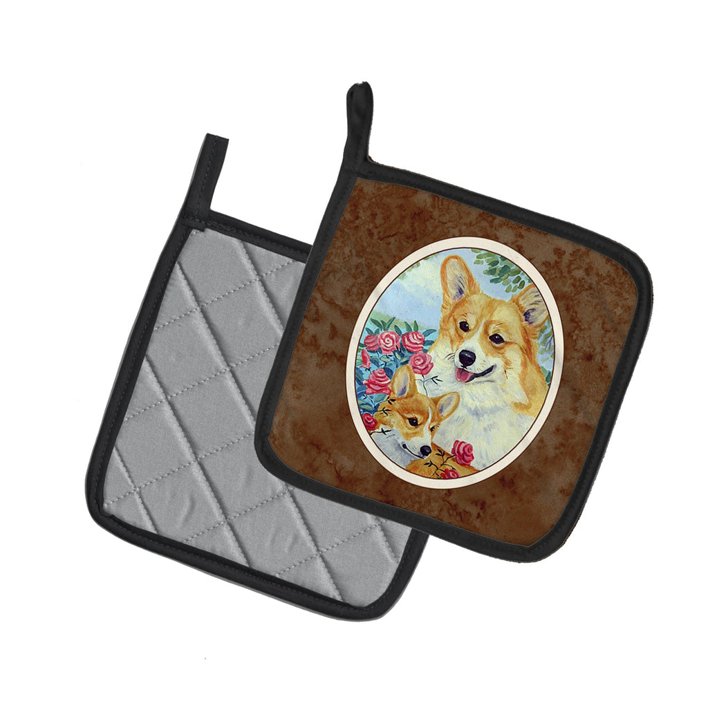 Corgi Momma loves Roses Pot Holder Set of 2 Heat Resistant Quilted Hot Pads 7.5 x 7.5 Inch, Insulated Kitchen Trivets for Cooking & Baking