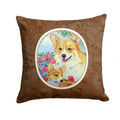 Corgi Momma loves Roses Decorative Throw Pillow 14x14 Indoor Outdoor Accent Cushion, Fabric Cover with Insert for Sofa, Bed, Porch & Living Room