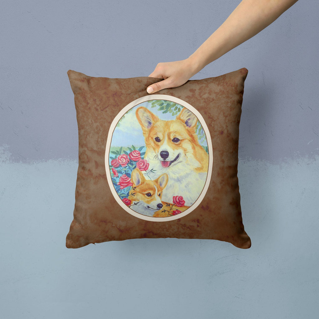 Corgi Momma loves Roses Decorative Throw Pillow 14x14 Indoor Outdoor Accent Cushion, Fabric Cover with Insert for Sofa, Bed, Porch & Living Room