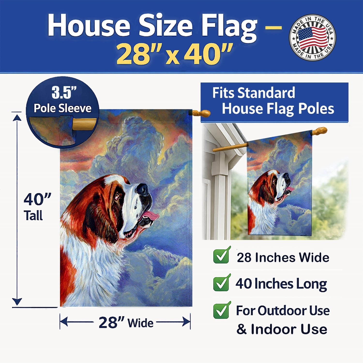 Saint Bernard Loyalty House Flag 28x40 Porch Sleeve Pole Decorative Outside Yard Banner Artwork Wall Hanging, Polyester