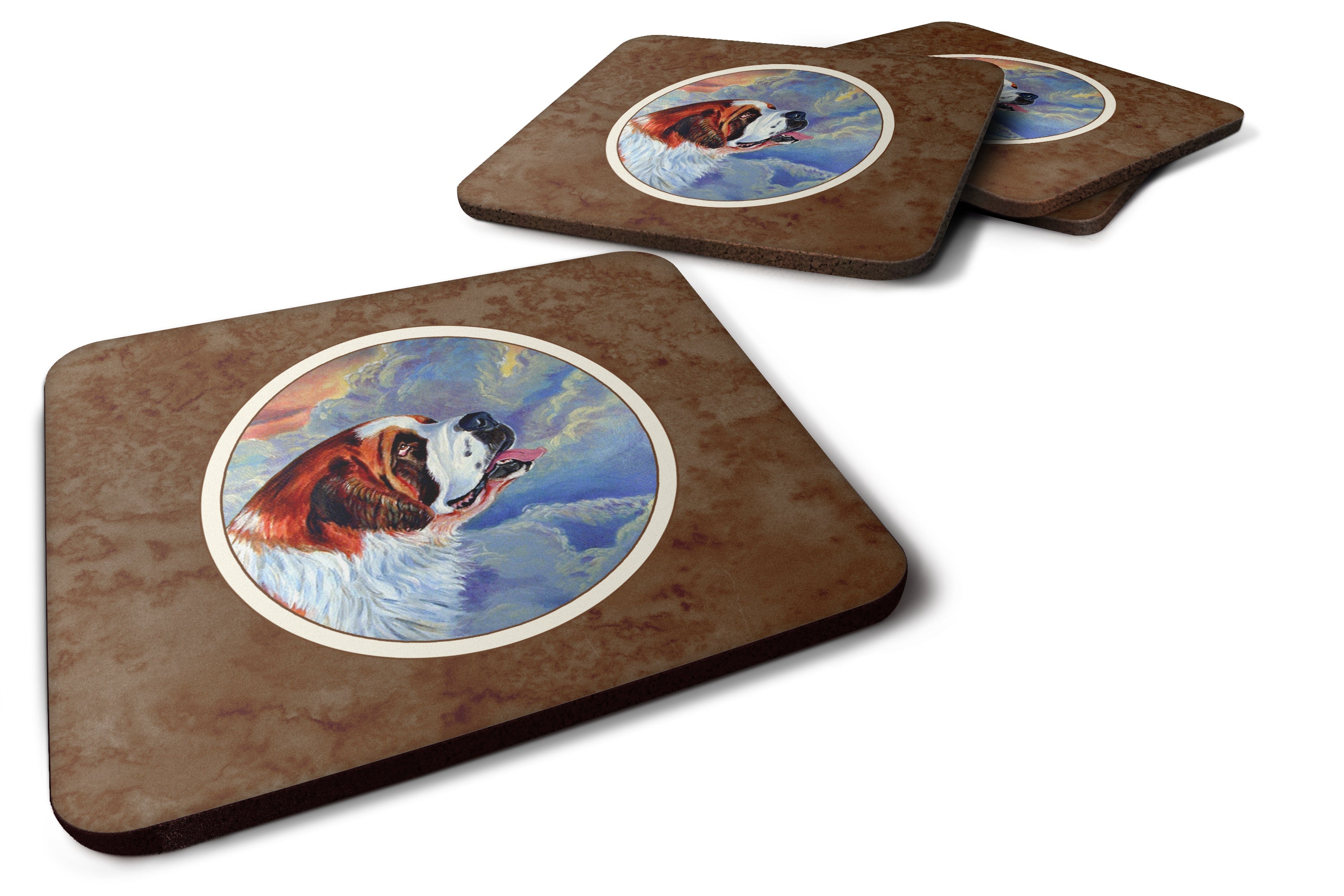 Saint Bernard Loyalty Foam Coasters Set of 4 Cup Coasters for Indoor Outdoor, Tabletop Protection, Anti Slip, Mouse pad Material
