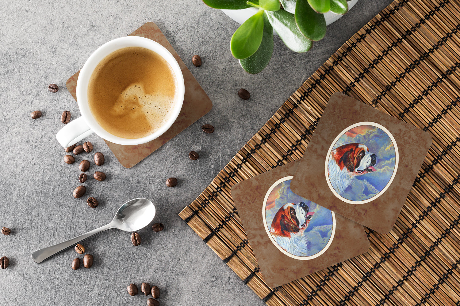 Saint Bernard Loyalty Foam Coasters Set of 4 Cup Coasters for Indoor Outdoor, Tabletop Protection, Anti Slip, Mouse pad Material
