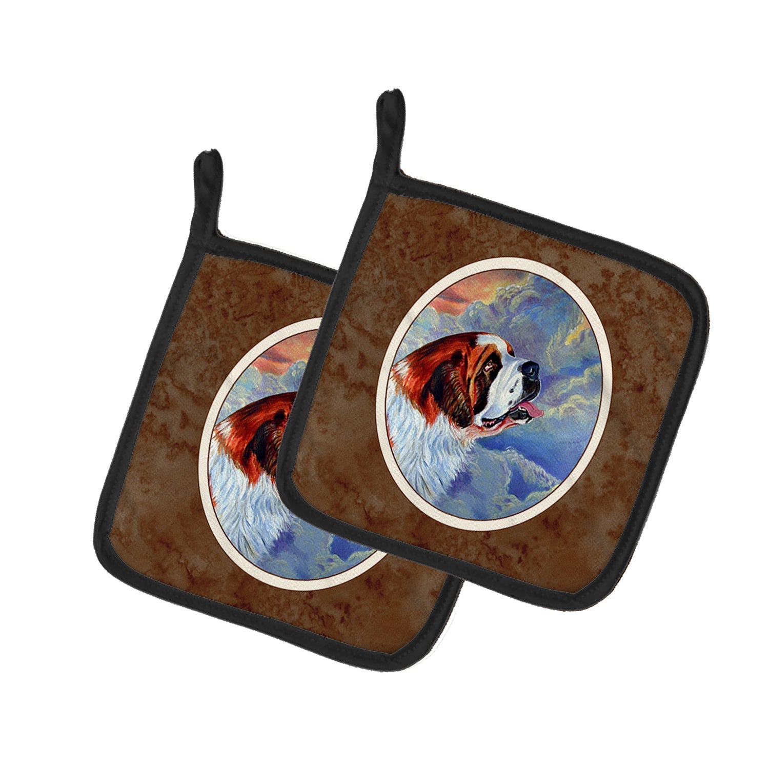 Saint Bernard Loyalty Pot Holder Set of 2 Heat Resistant Quilted Hot Pads 7.5 x 7.5 Inch, Insulated Kitchen Trivets for Cooking & Baking