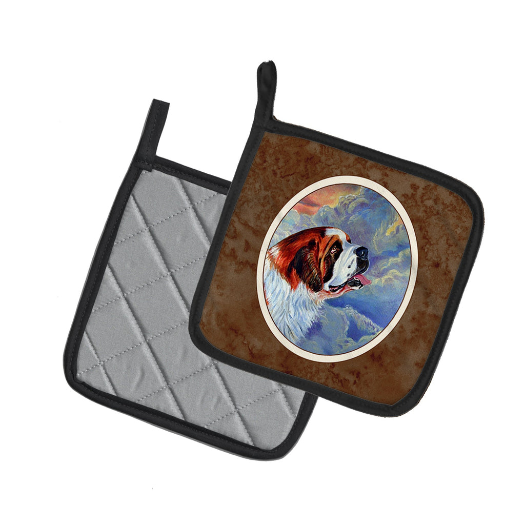 Saint Bernard Loyalty Pot Holder Set of 2 Heat Resistant Quilted Hot Pads 7.5 x 7.5 Inch, Insulated Kitchen Trivets for Cooking & Baking