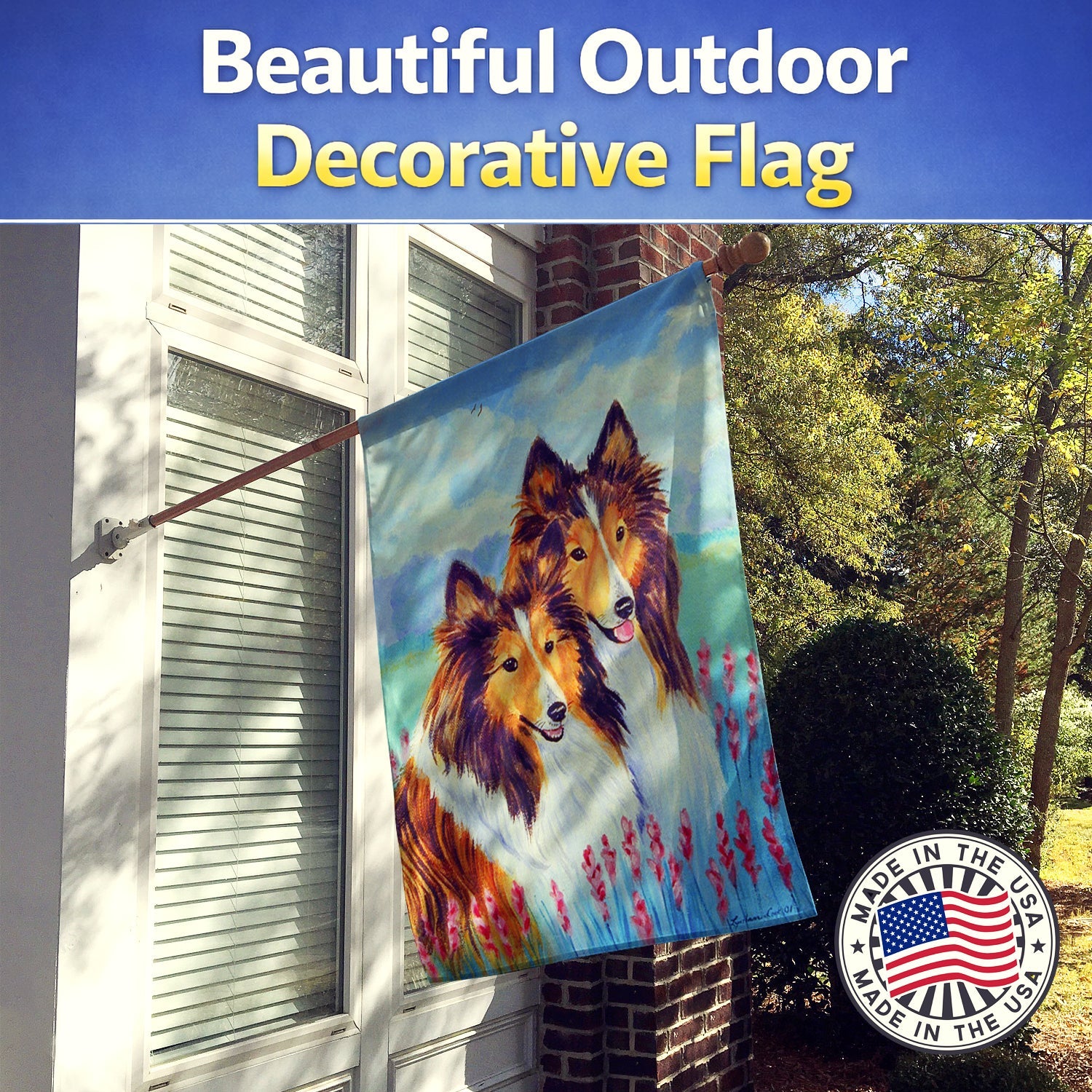 Sable Shelties Double Trouble House Flag 28x40 Porch Sleeve Pole Decorative Outside Yard Banner Artwork Wall Hanging, Polyester