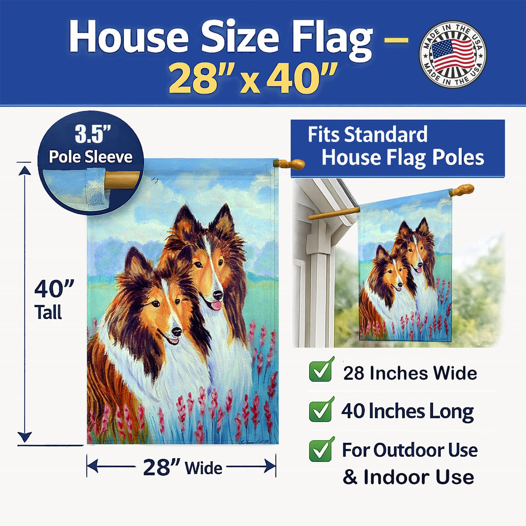 Sable Shelties Double Trouble House Flag 28x40 Porch Sleeve Pole Decorative Outside Yard Banner Artwork Wall Hanging, Polyester