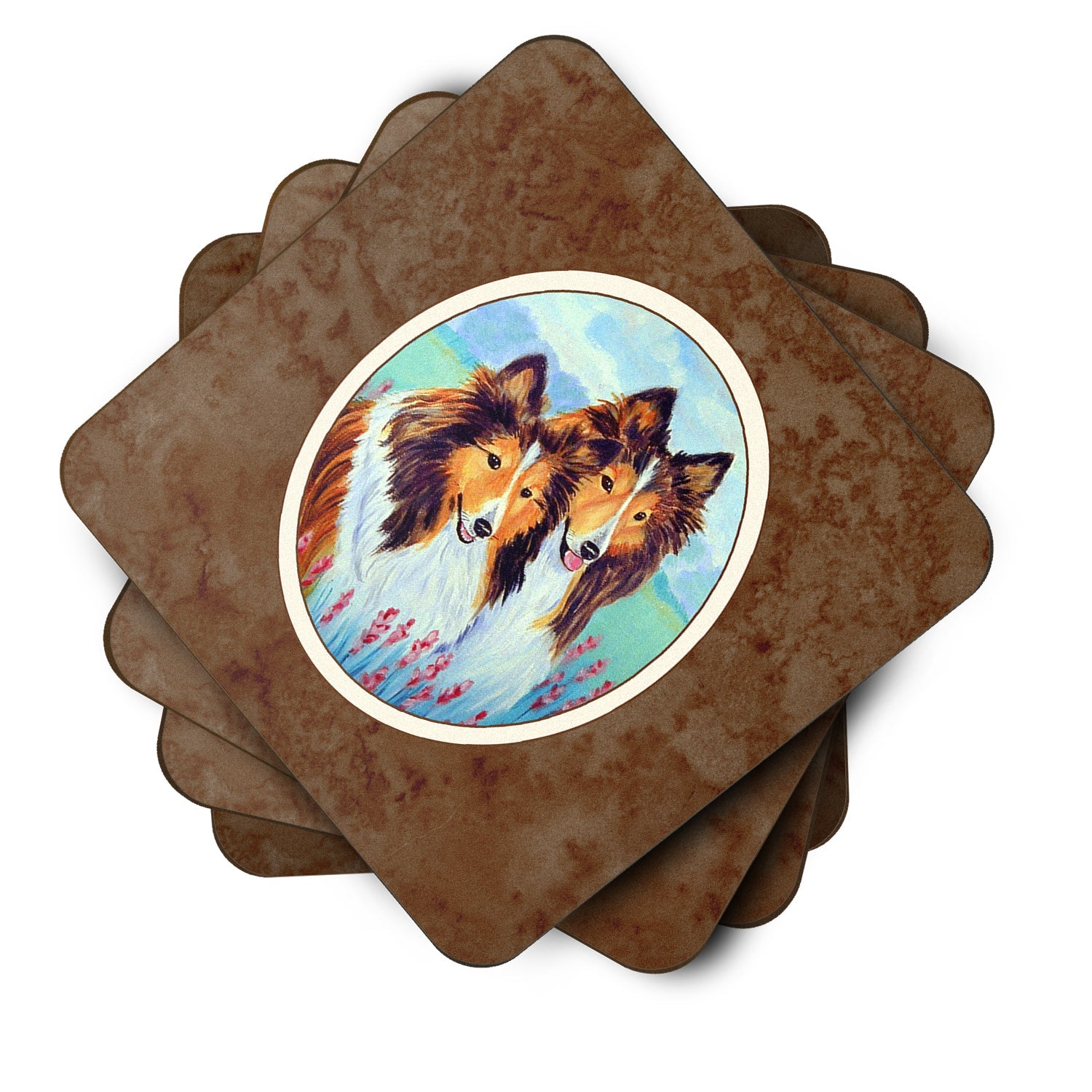 Sable Shelties Double Trouble Foam Coasters Set of 4 Cup Coasters for Indoor Outdoor, Tabletop Protection, Anti Slip, Mouse pad Material