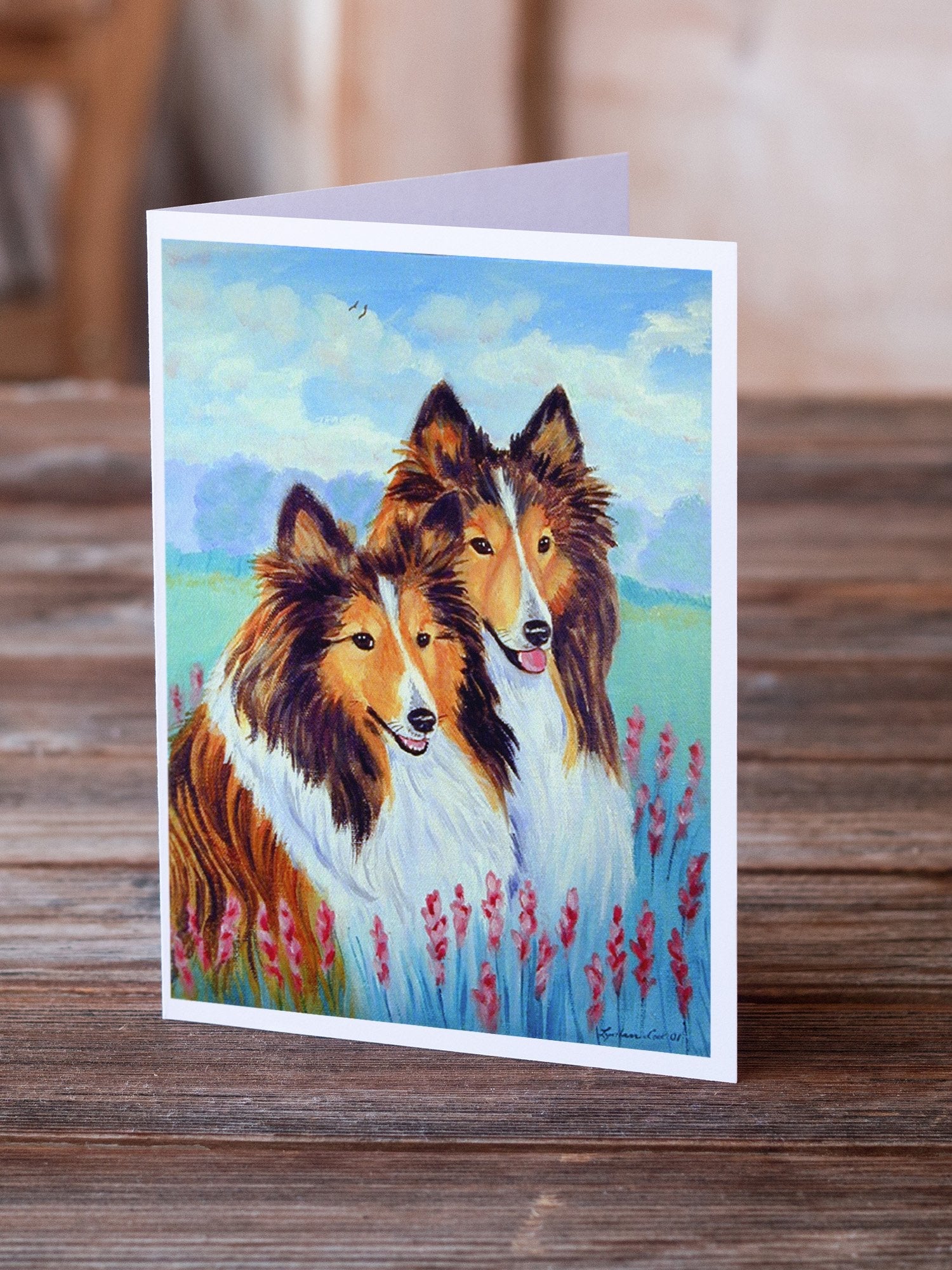 Sable Shelties Double Trouble Greeting Cards Pack of 8 Blank Cards with Envelopes Whimsical A7 Size 5x7
