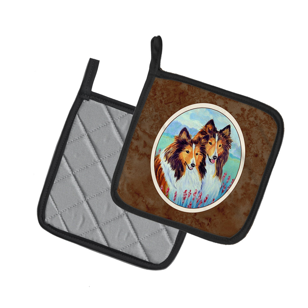 Sable Shelties Double Trouble Pot Holder Set of 2 Heat Resistant Quilted Hot Pads 7.5 x 7.5 Inch, Insulated Kitchen Trivets for Cooking & Baking