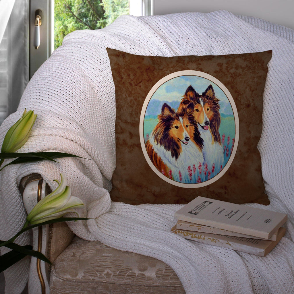 Sable Shelties Double Trouble Decorative Throw Pillow 14x14 Indoor Outdoor Accent Cushion, Fabric Cover with Insert for Sofa, Bed, Porch & Living Room