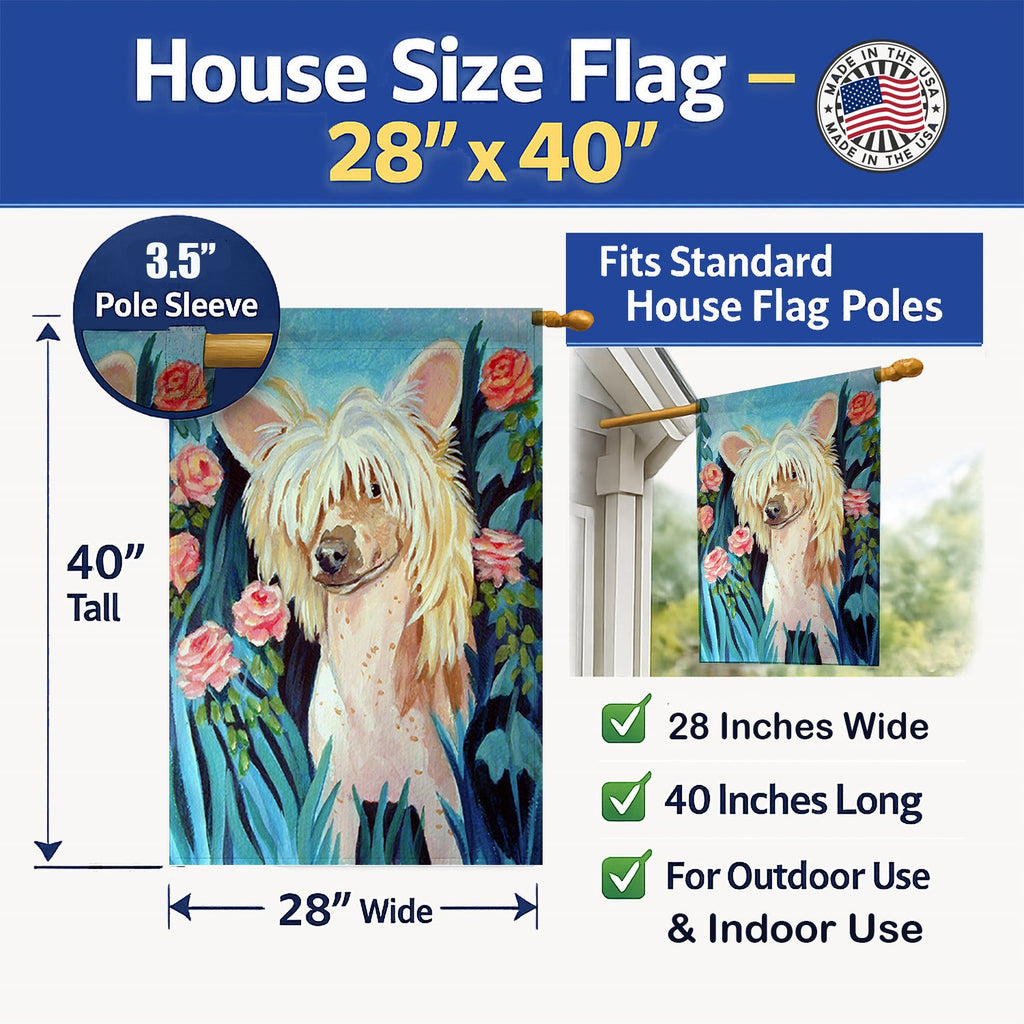 Chinese Crested House Flag 28x40 Porch Sleeve Pole Decorative Outside Yard Banner Artwork Wall Hanging, Polyester