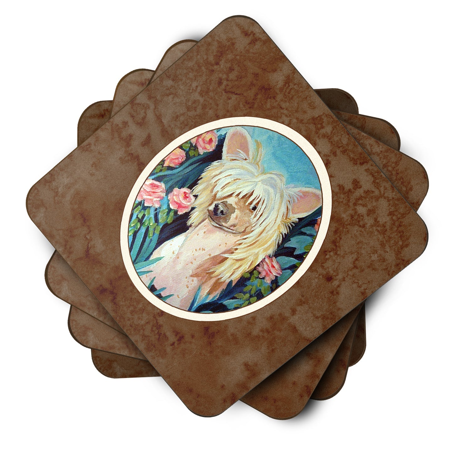 Chinese Crested Foam Coasters Set of 4 Cup Coasters for Indoor Outdoor, Tabletop Protection, Anti Slip, Mouse pad Material