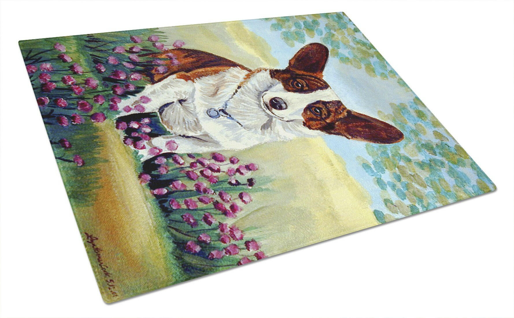 Cardigan Corgi Cutting Board Tempered Glass Kitchen Cutting Surface, Heat Resistant Chopping, Non-Slip Feet, Food Prep & Serving