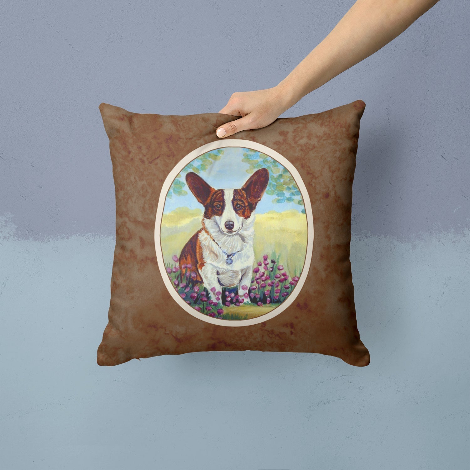 Cardigan Corgi Decorative Throw Pillow 14x14 Indoor Outdoor Accent Cushion, Fabric Cover with Insert for Sofa, Bed, Porch & Living Room