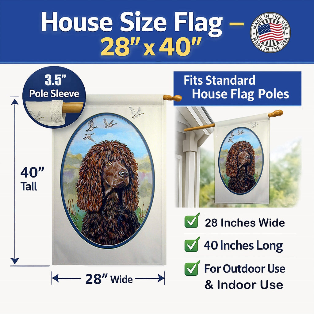 Irish Water Spaniel House Flag 28x40 Porch Sleeve Pole Decorative Outside Yard Banner Artwork Wall Hanging, Polyester