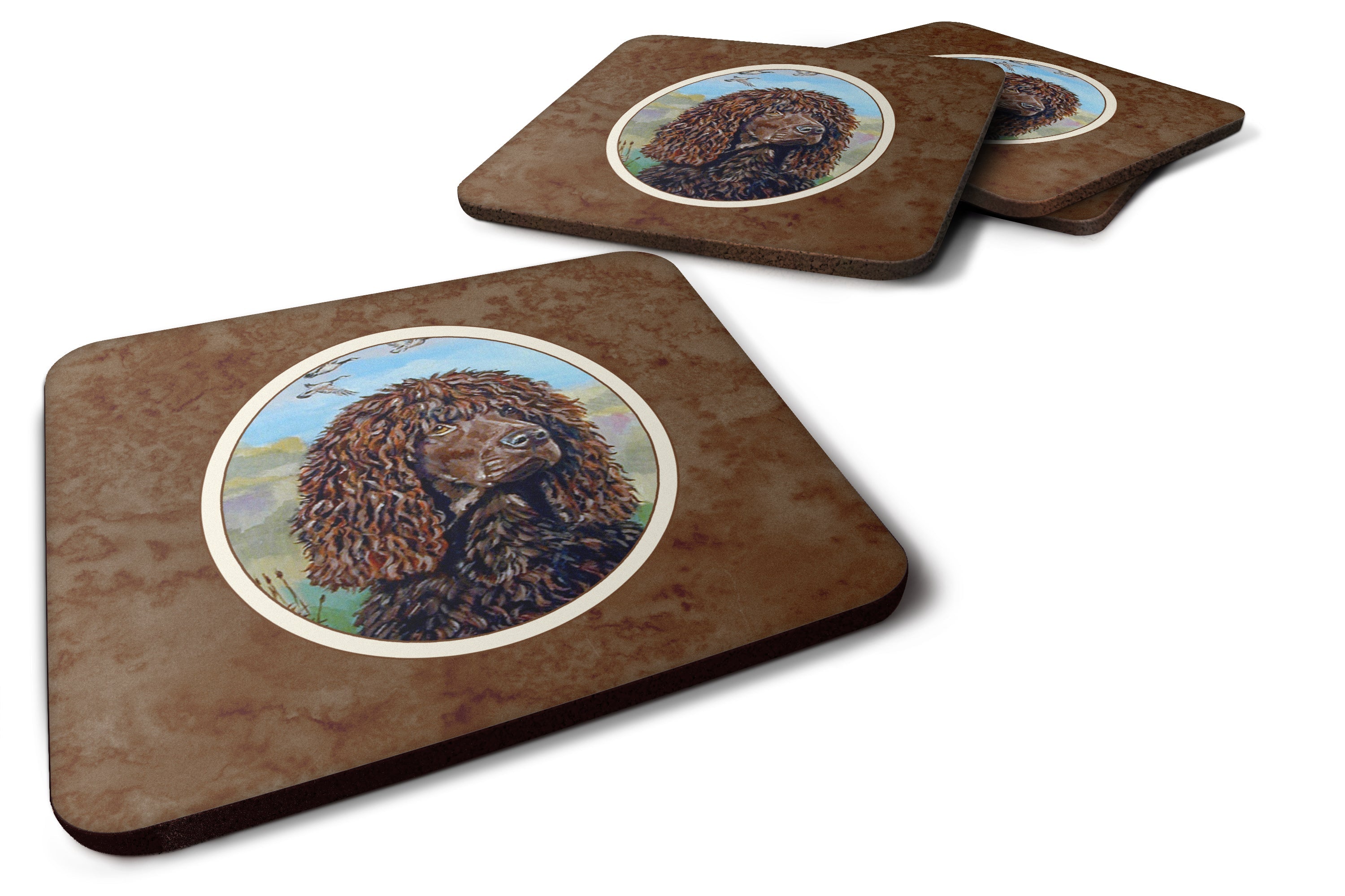 Irish Water Spaniel Foam Coasters Set of 4 Cup Coasters for Indoor Outdoor, Tabletop Protection, Anti Slip, Mouse pad Material