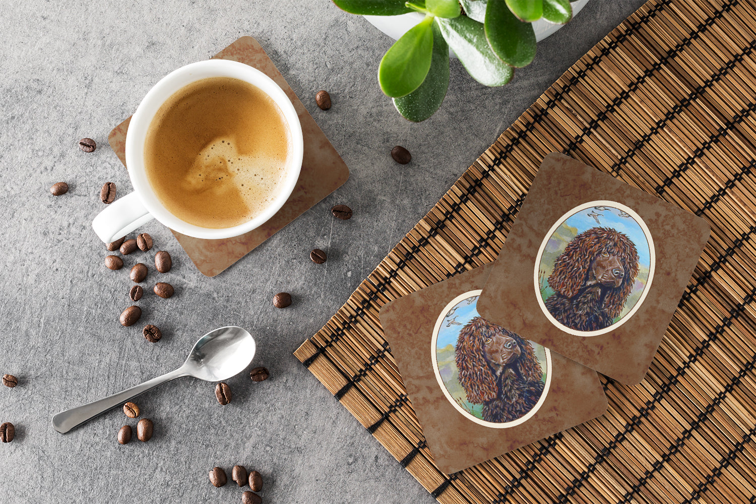 Irish Water Spaniel Foam Coasters Set of 4 Cup Coasters for Indoor Outdoor, Tabletop Protection, Anti Slip, Mouse pad Material