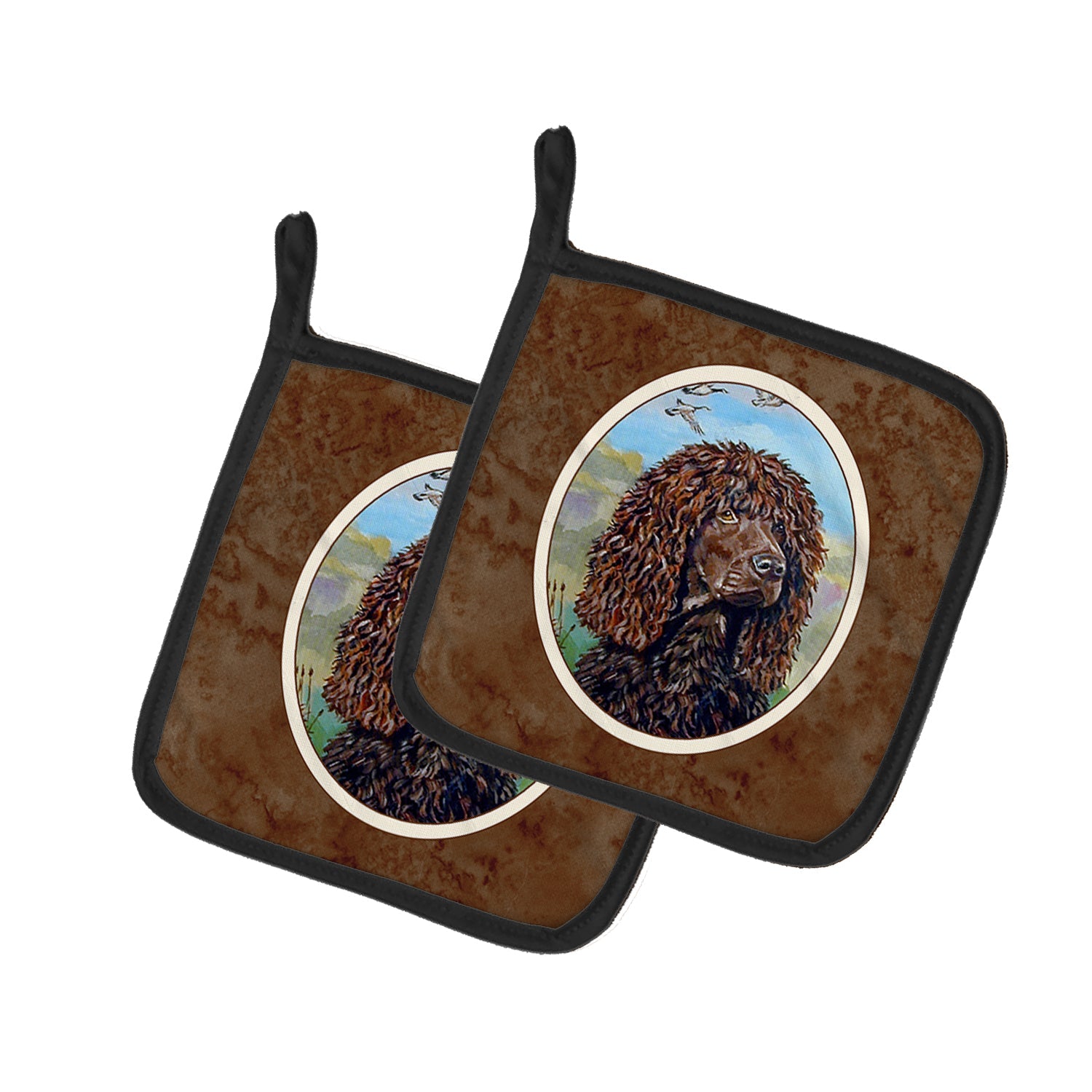 Irish Water Spaniel Pot Holder Set of 2 Heat Resistant Quilted Hot Pads 7.5 x 7.5 Inch, Insulated Kitchen Trivets for Cooking & Baking
