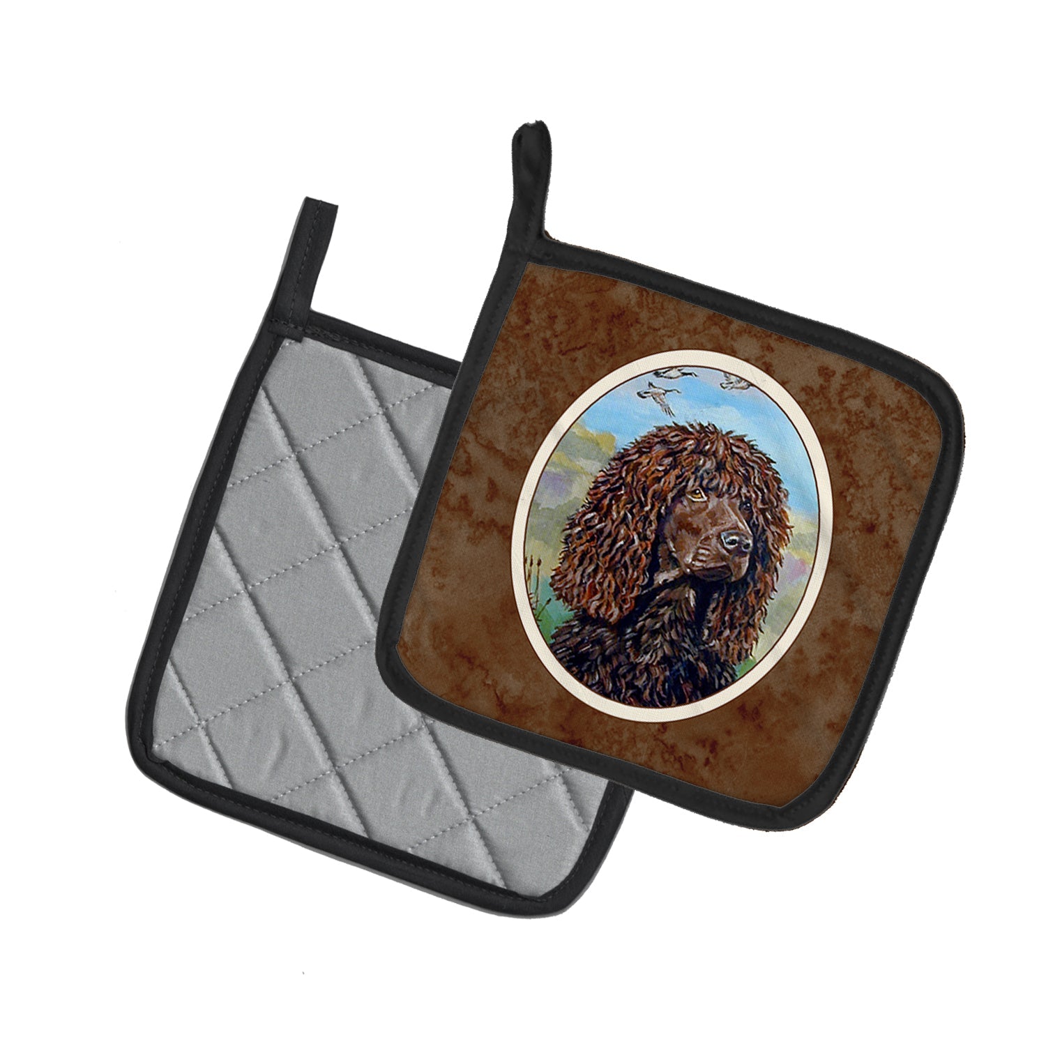 Irish Water Spaniel Pot Holder Set of 2 Heat Resistant Quilted Hot Pads 7.5 x 7.5 Inch, Insulated Kitchen Trivets for Cooking & Baking