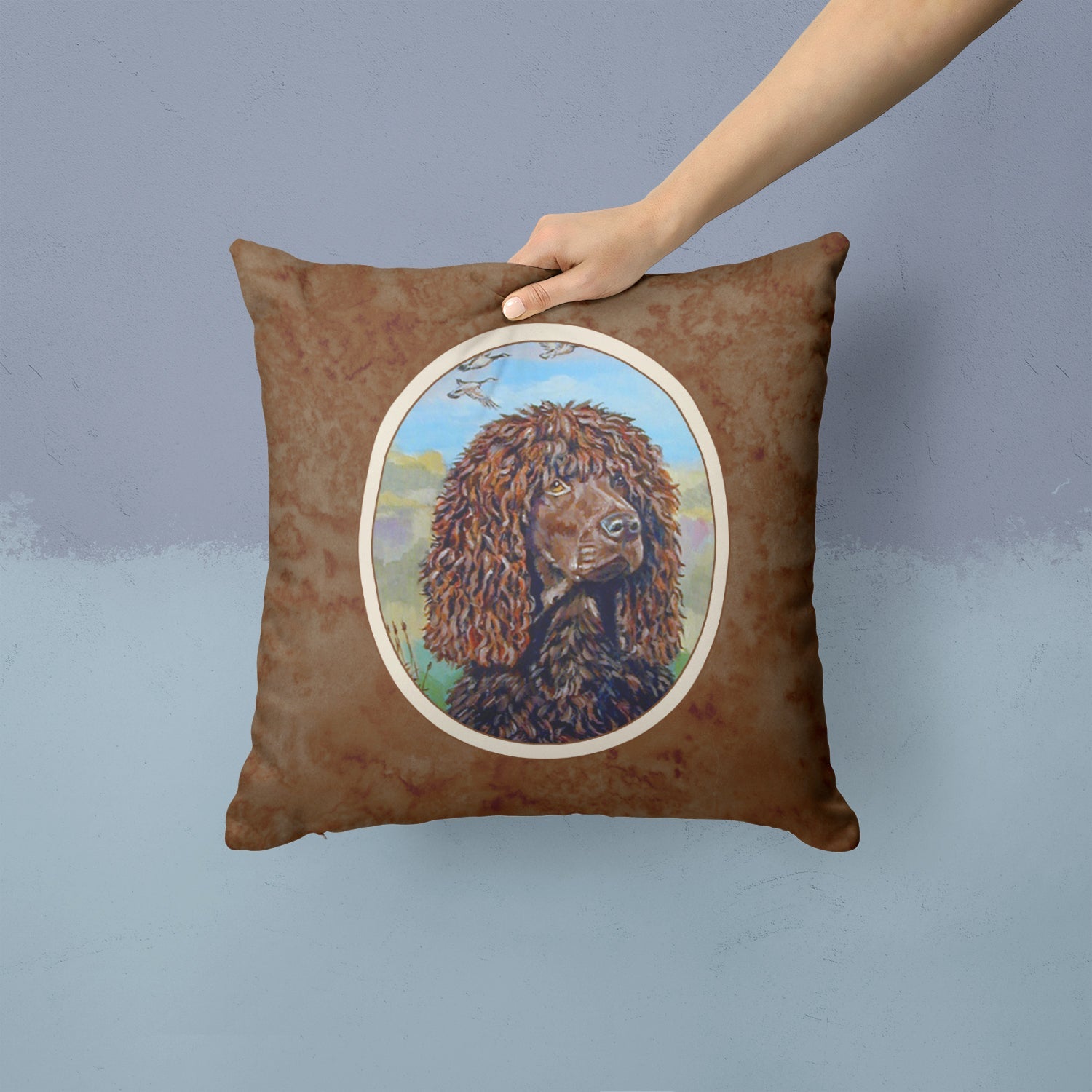 Irish Water Spaniel Decorative Throw Pillow 14x14 Indoor Outdoor Accent Cushion, Fabric Cover with Insert for Sofa, Bed, Porch & Living Room