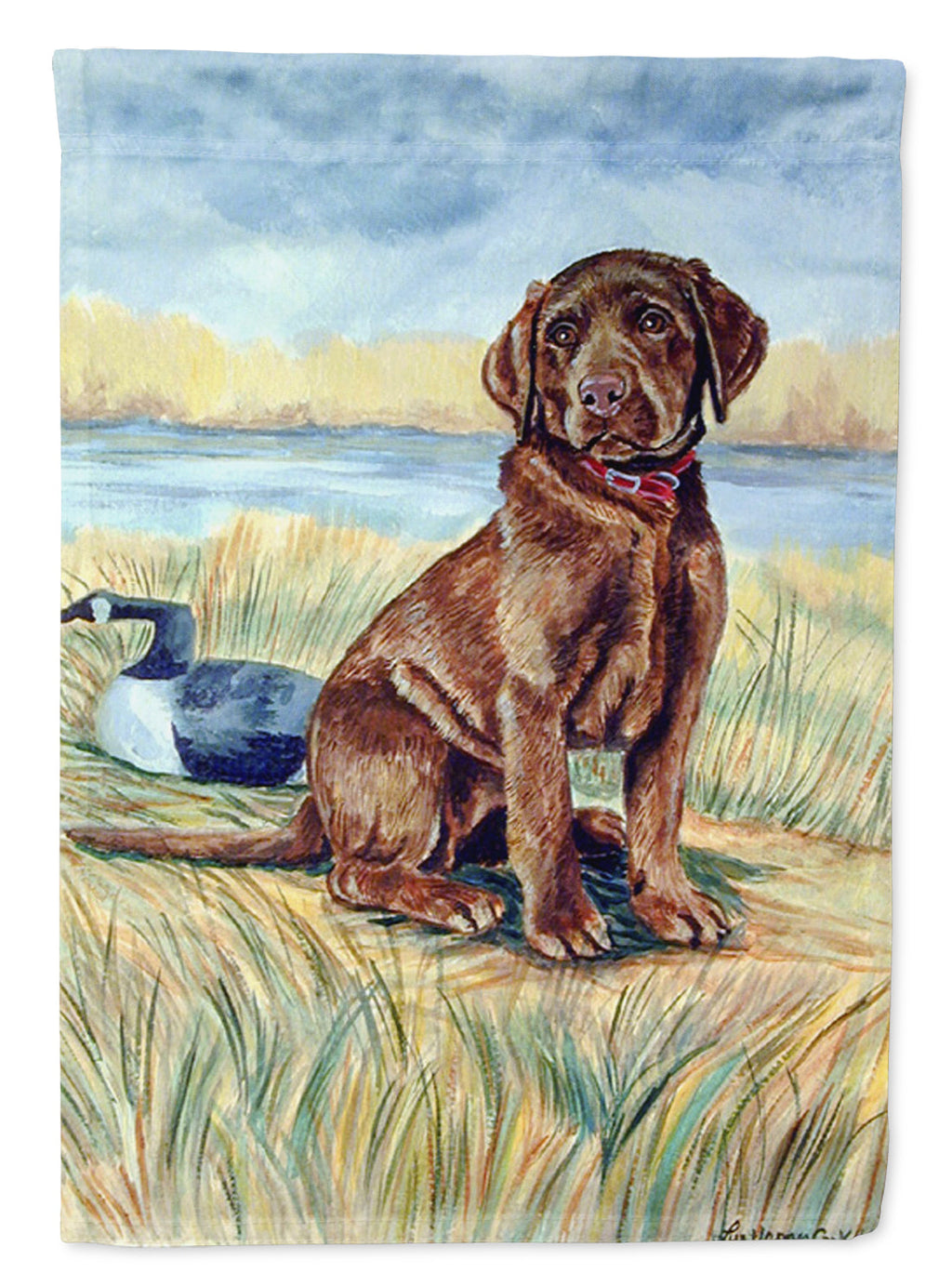 Chocolate Labrador Puppy  House Flag 28x40 Porch Sleeve Pole Decorative Outside Yard Banner Artwork Wall Hanging, Polyester