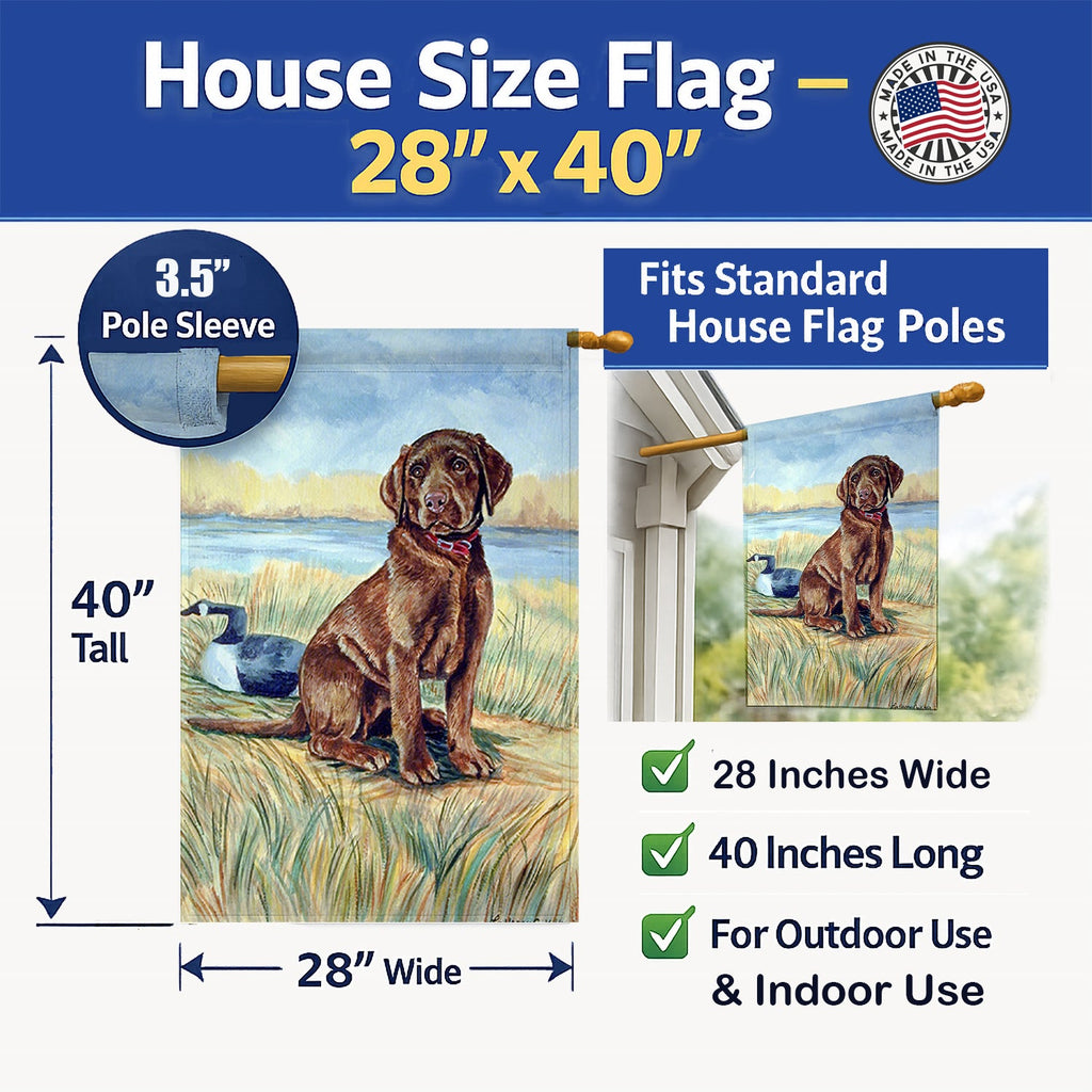 Chocolate Labrador Puppy  House Flag 28x40 Porch Sleeve Pole Decorative Outside Yard Banner Artwork Wall Hanging, Polyester
