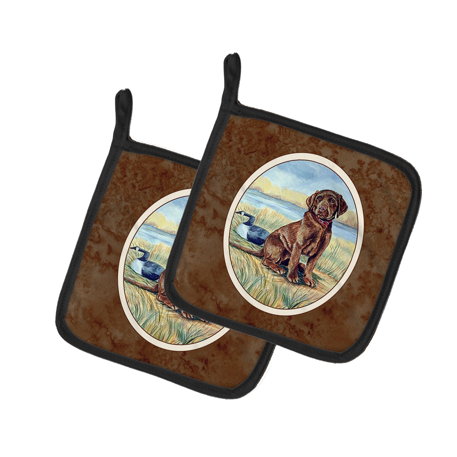 Chocolate Labrador Puppy  Pot Holder Set of 2 Heat Resistant Quilted Hot Pads 7.5 x 7.5 Inch, Insulated Kitchen Trivets for Cooking & Baking
