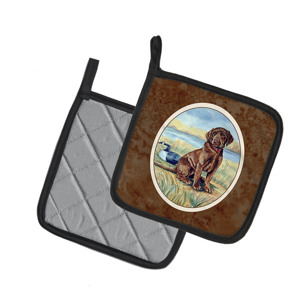 Chocolate Labrador Puppy  Pot Holder Set of 2 Heat Resistant Quilted Hot Pads 7.5 x 7.5 Inch, Insulated Kitchen Trivets for Cooking & Baking