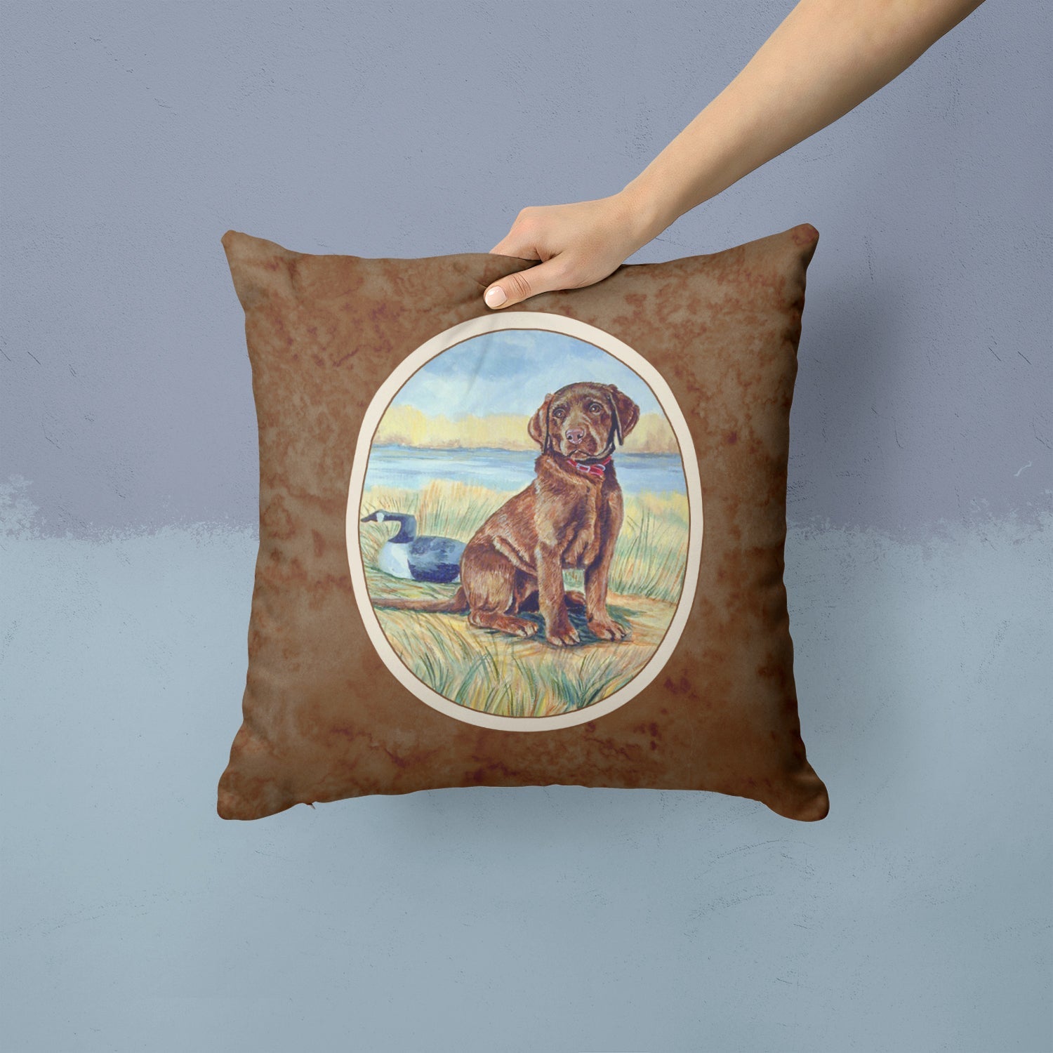 Chocolate Labrador Puppy  Decorative Throw Pillow 14x14 Indoor Outdoor Accent Cushion, Fabric Cover with Insert for Sofa, Bed, Porch & Living Room