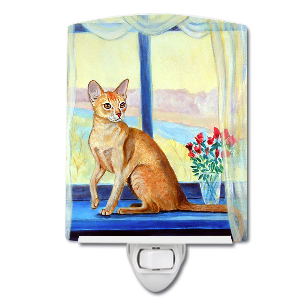 Cat Ceramic Night Light Compact, UL-Certified, Ideal for Bedroom, Bathroom, Nursery, Hallway, Kitchen, 6x4x3, Multicolor