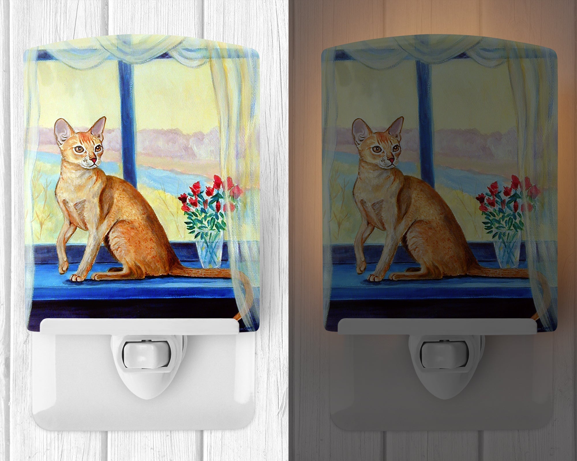 Cat Ceramic Night Light Compact, UL-Certified, Ideal for Bedroom, Bathroom, Nursery, Hallway, Kitchen, 6x4x3, Multicolor