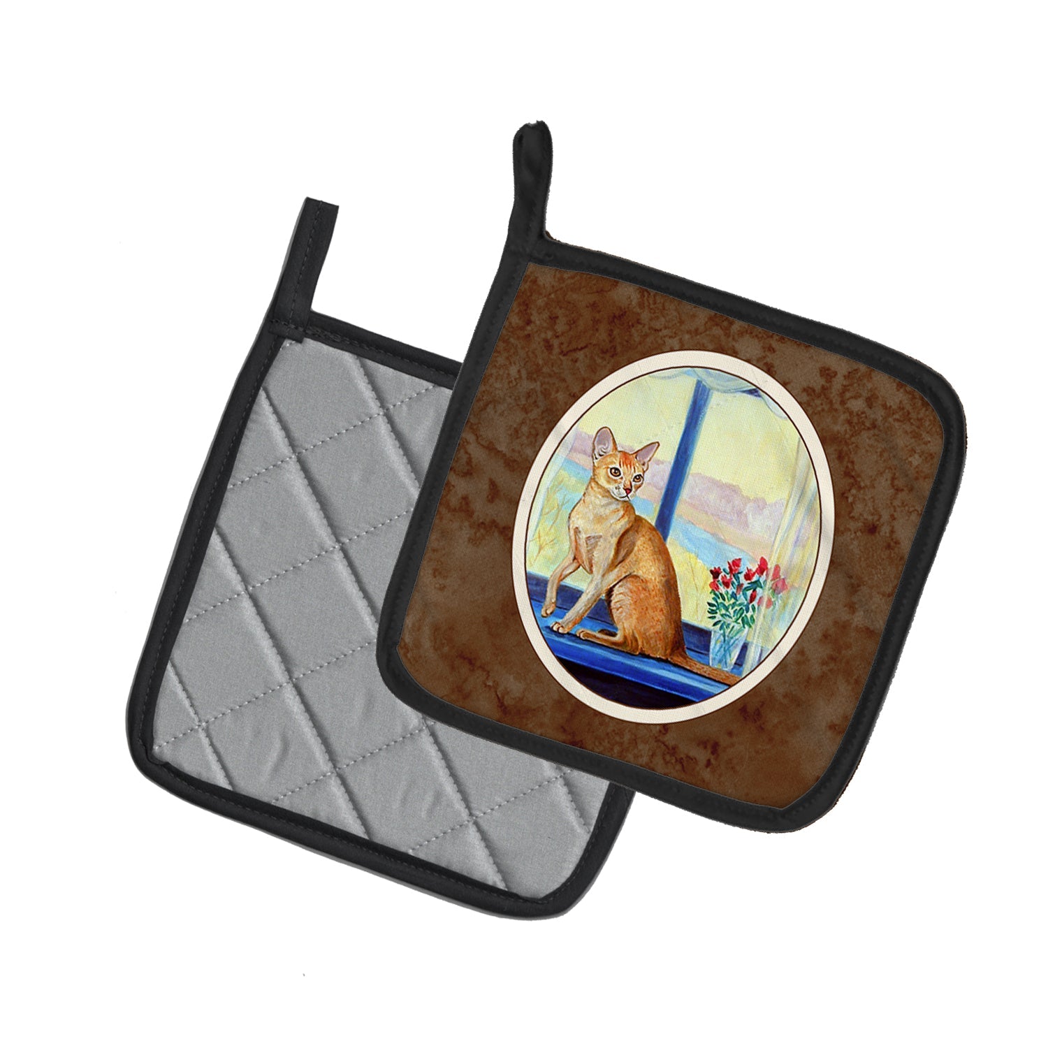 Cat Pot Holder Set of 2 Heat Resistant Quilted Hot Pads 7.5 x 7.5 Inch, Insulated Kitchen Trivets for Cooking & Baking