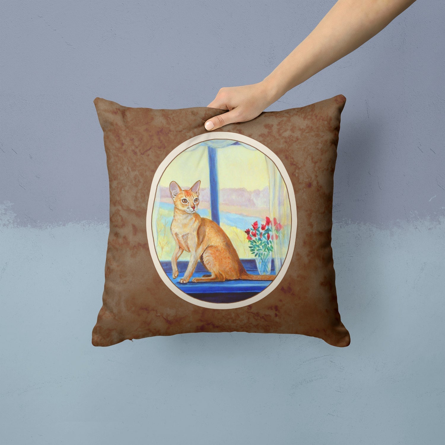 Cat Decorative Throw Pillow 14x14 Indoor Outdoor Accent Cushion, Fabric Cover with Insert for Sofa, Bed, Porch & Living Room
