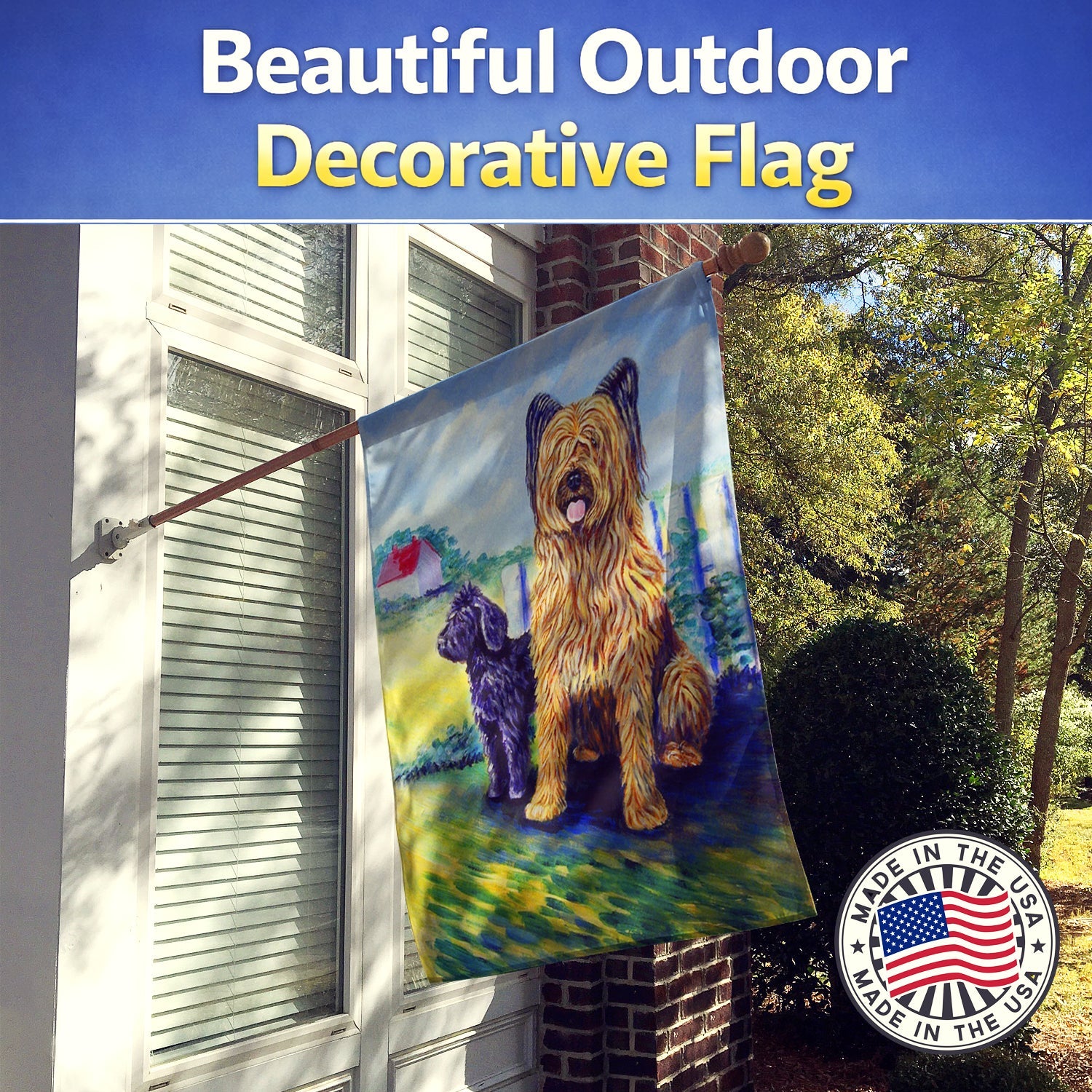 Briard House Flag 28x40 Porch Sleeve Pole Decorative Outside Yard Banner Artwork Wall Hanging, Polyester