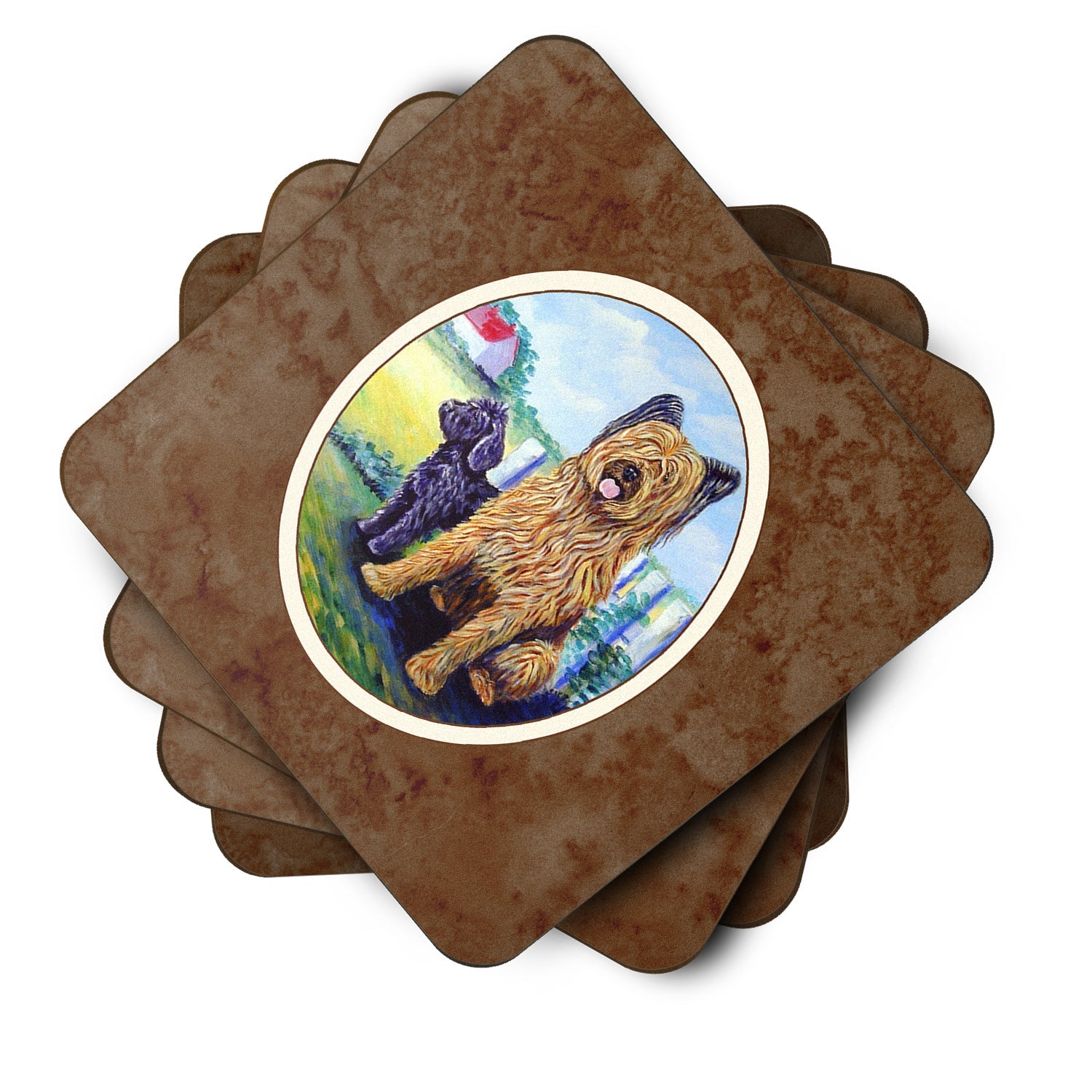Briard Foam Coasters Set of 4 Cup Coasters for Indoor Outdoor, Tabletop Protection, Anti Slip, Mouse pad Material
