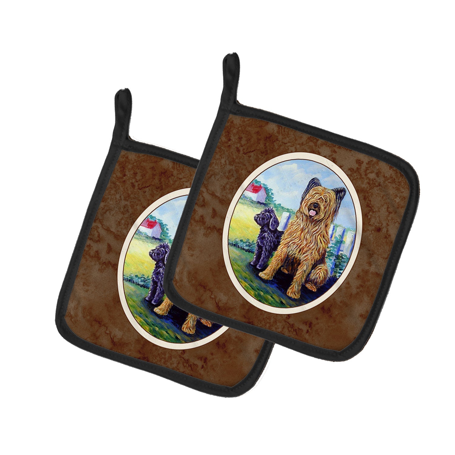 Briard Pot Holder Set of 2 Heat Resistant Quilted Hot Pads 7.5 x 7.5 Inch, Insulated Kitchen Trivets for Cooking & Baking