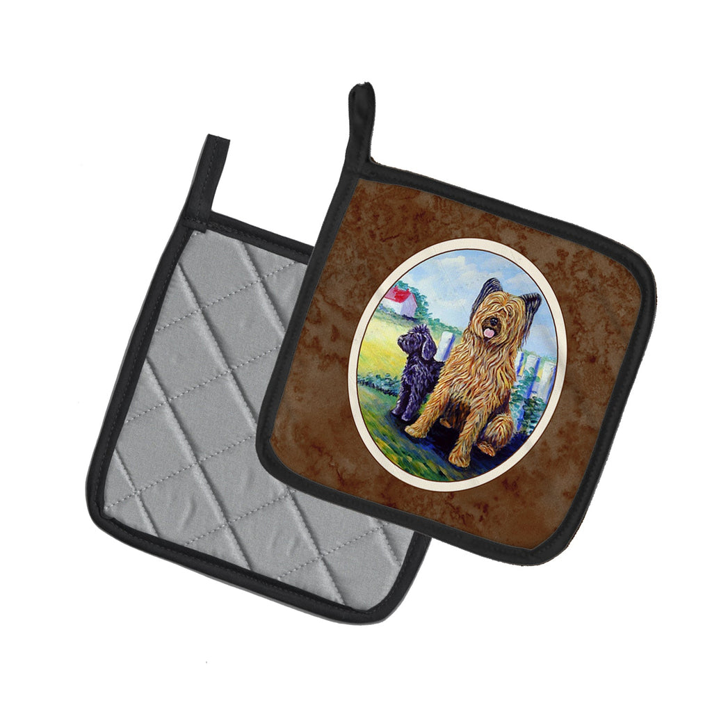 Briard Pot Holder Set of 2 Heat Resistant Quilted Hot Pads 7.5 x 7.5 Inch, Insulated Kitchen Trivets for Cooking & Baking